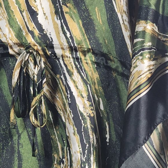 Bobbie Brooks Vtg Green Black Gold Abstract Stripe Cinch Waist Poly Kaftan OSFM - Picture 7 of 16